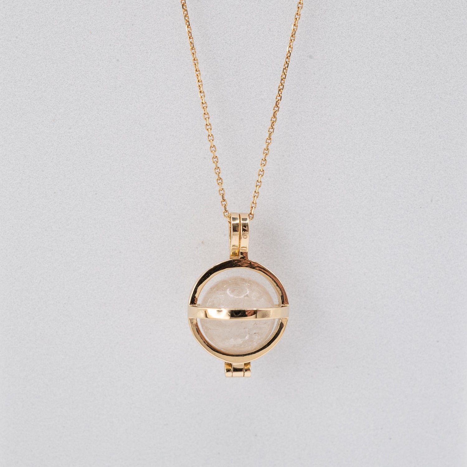 18k Gold Clear Quartz Keeper Pendant Necklace