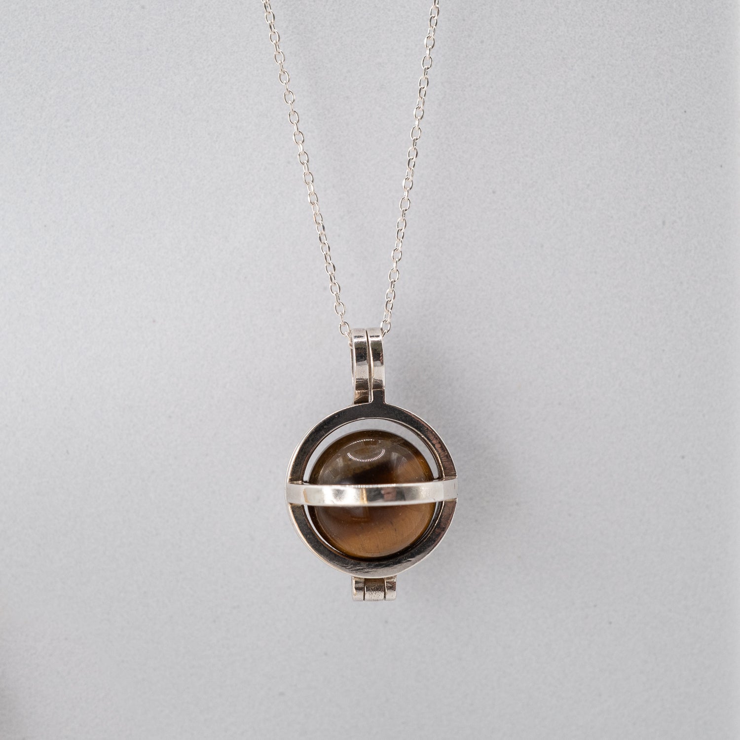 Sterling Silver Tigers Eye Keeper Pendant Necklace